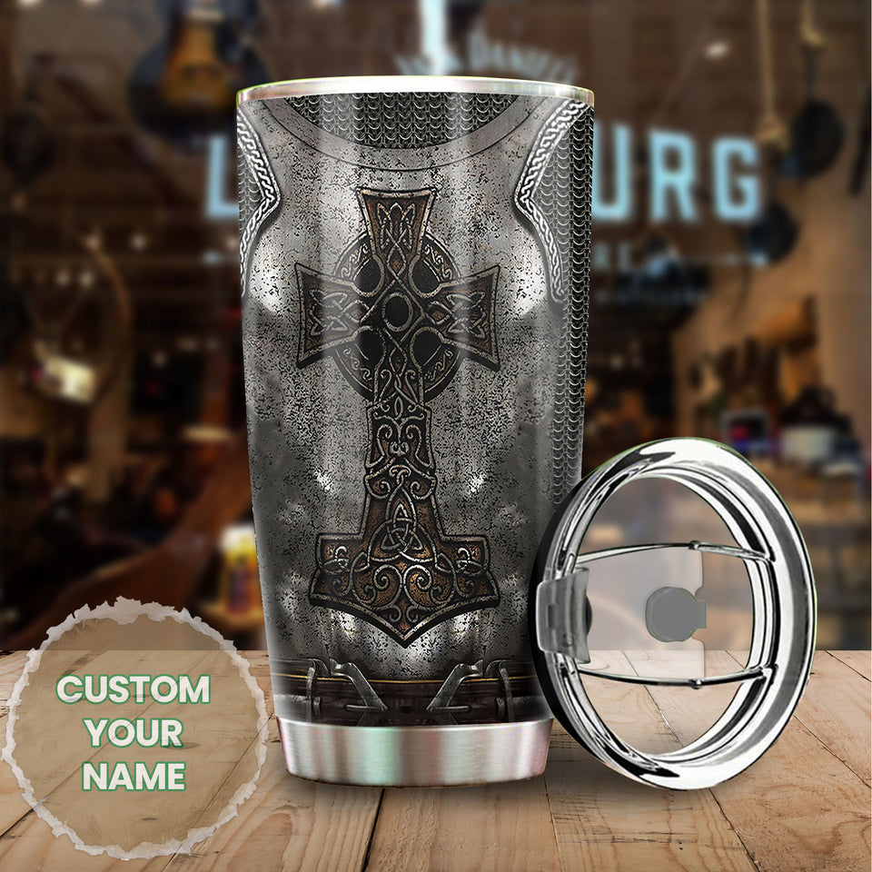 Camellia Personalized Dark Irish Armor Stainless Steel Tumbler - Customized Double-Walled Insulation Travel Thermal Cup With Lid
