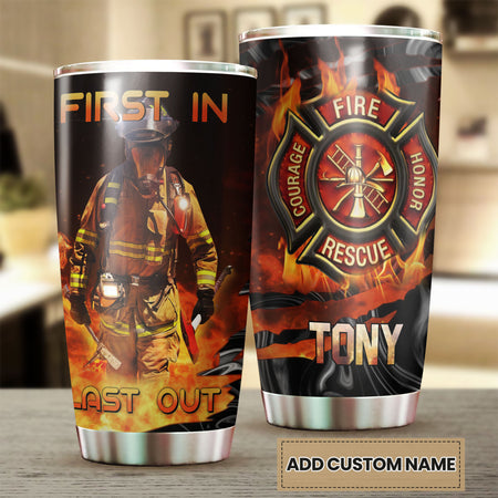 Camellia Personalized Firefighter First In Last Out Stainless Steel Tumbler-Double-Walled Insulation Gift For Firefighter Fireman 01