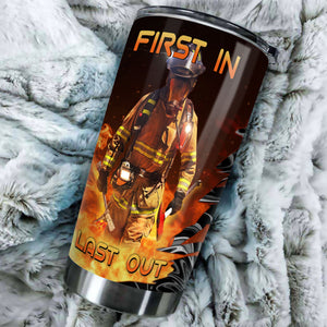 Camellia Personalized Firefighter First In Last Out Stainless Steel Tumbler-Double-Walled Insulation Gift For Firefighter Fireman 01