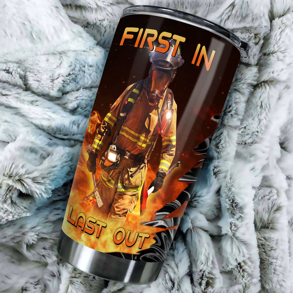 Camellia Personalized Firefighter First In Last Out Stainless Steel Tumbler-Double-Walled Insulation Gift For Firefighter Fireman 01