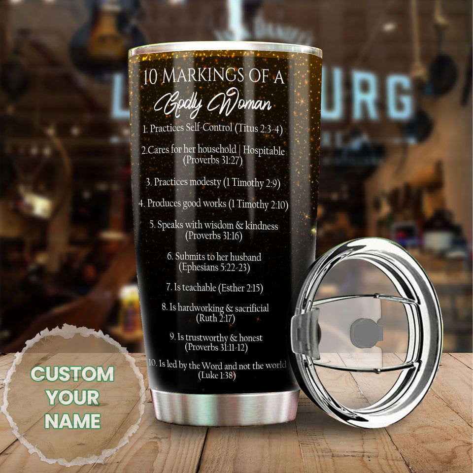 Camellia Personalized Black Woman 10 Markings Of A God Woman Stainless Steel Tumbler - Double-Walled Insulation Vacumm Flask - Gift For Black Queen, International Women's Day, Hippie Girls