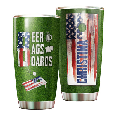 Camellia Personalized Beer Bag USA FLag Stainless Steel Tumbler - Double-Walled Insulation Vacumm Flask - Gift For Beer Lovers, International Beer's Day