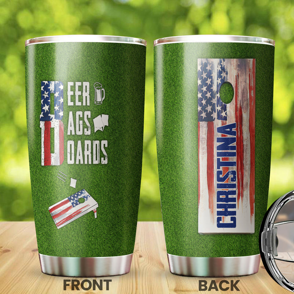 Camellia Personalized Beer Bag USA FLag Stainless Steel Tumbler - Double-Walled Insulation Vacumm Flask - Gift For Beer Lovers, International Beer's Day