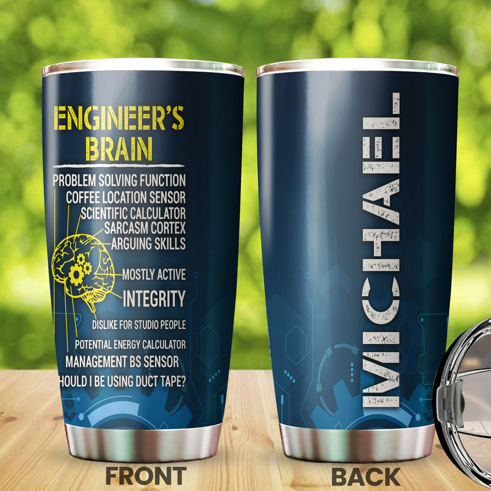Camellia Personalized Engineer Brain Stainless Steel Tumbler - Customized Double-Walled Insulation Travel Thermal Cup With Lid Gift For Engineer