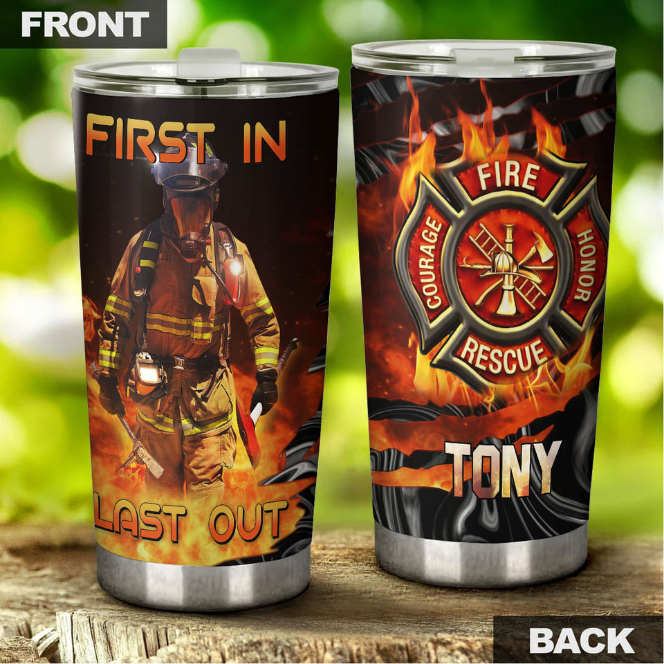 Camellia Personalized Firefighter First In Last Out Stainless Steel Tumbler-Double-Walled Insulation Gift For Firefighter Fireman 01