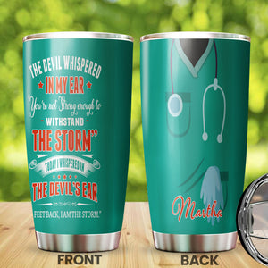 Camellia Personalized Nurse Whispers To Devil's Ear Stainless Steel Tumbler - Double-Walled Insulation Vacumm Flask - Gift For Nurse, Christmas Gift, International Nurses Day