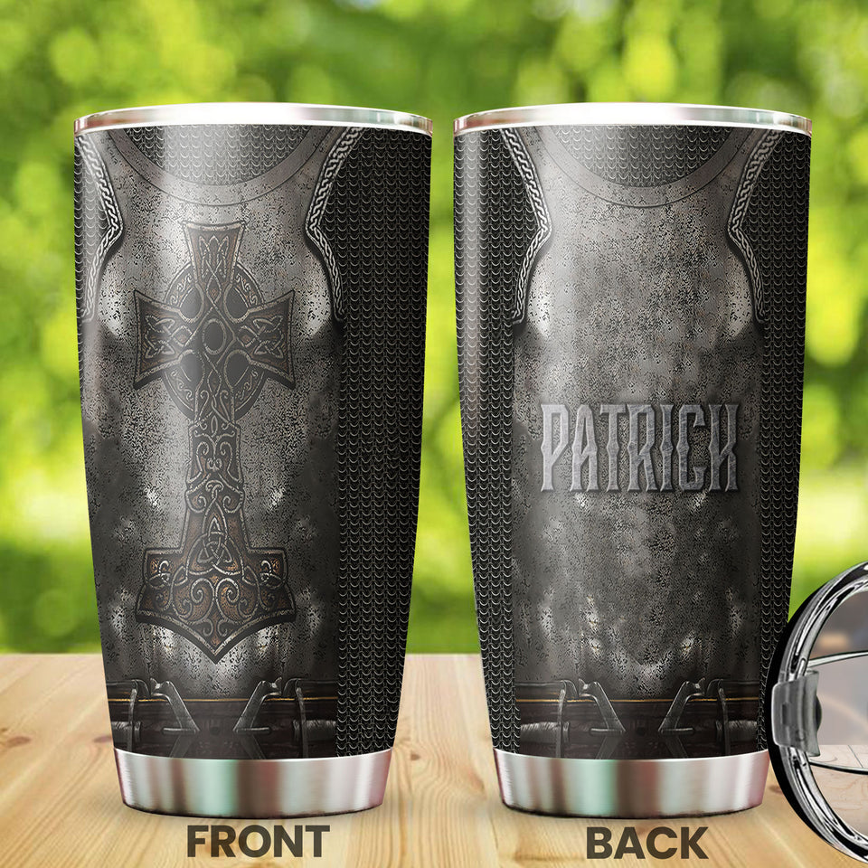 Camellia Personalized Dark Irish Armor Stainless Steel Tumbler - Customized Double-Walled Insulation Travel Thermal Cup With Lid