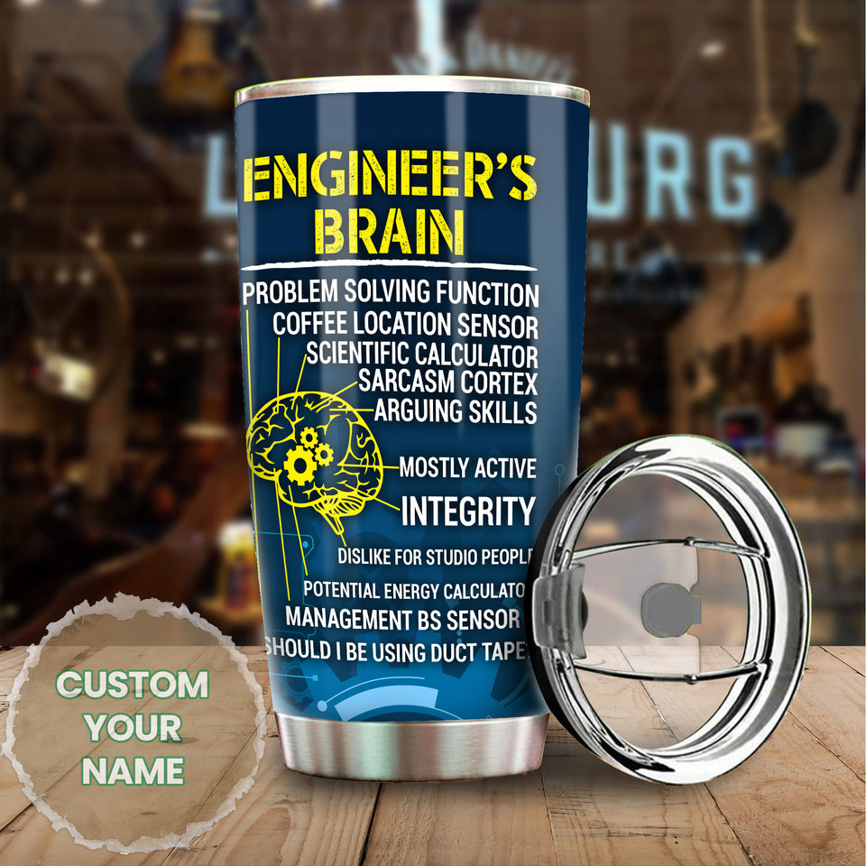 Camellia Personalized Engineer Brain Stainless Steel Tumbler - Customized Double-Walled Insulation Travel Thermal Cup With Lid Gift For Engineer