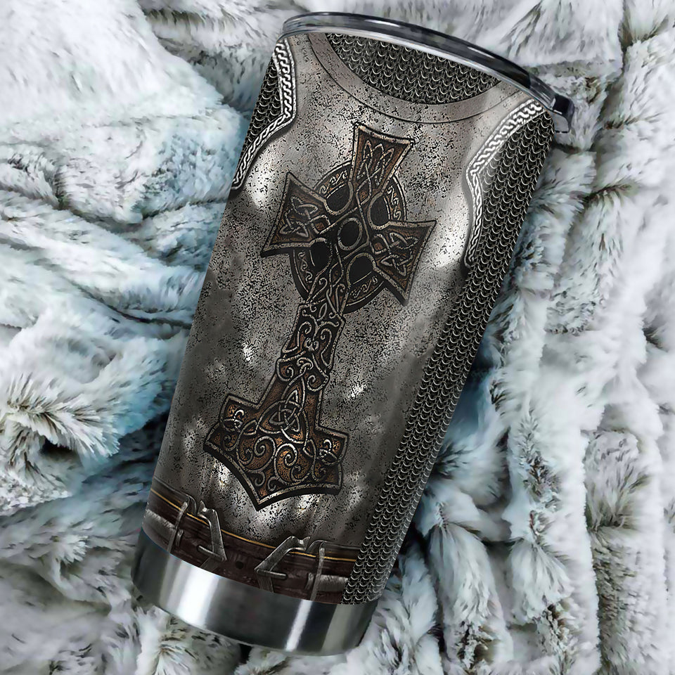 Camellia Personalized Dark Irish Armor Stainless Steel Tumbler - Customized Double-Walled Insulation Travel Thermal Cup With Lid