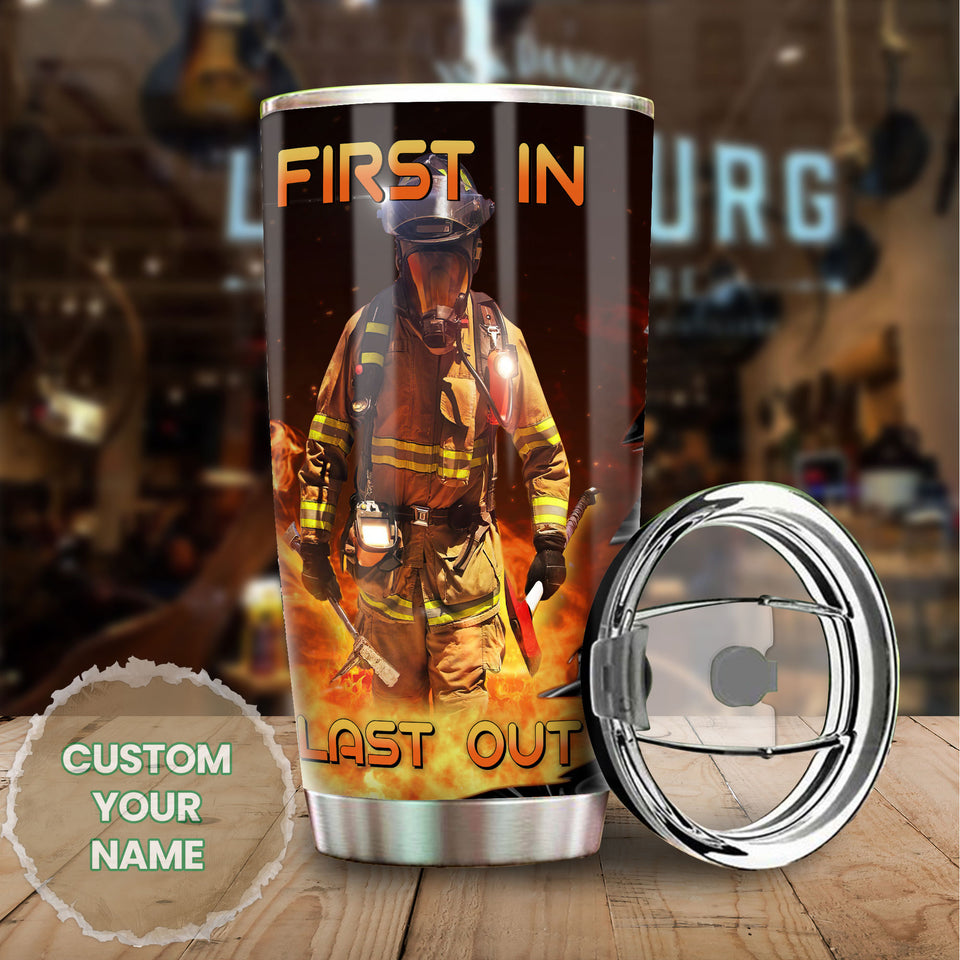 Camellia Personalized Firefighter First In Last Out Stainless Steel Tumbler-Double-Walled Insulation Gift For Firefighter Fireman 01