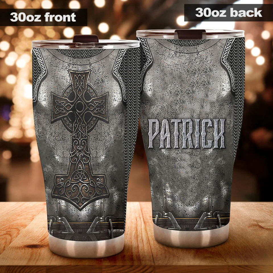 Camellia Personalized Dark Irish Armor Stainless Steel Tumbler - Customized Double-Walled Insulation Travel Thermal Cup With Lid