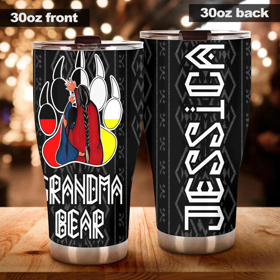 Camellia Personalized Grandma Bear Stainless Steel Tumbler-Double-Walled Insulation Cup With Lid Gift For Grandma