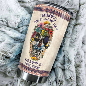 Camellia Personalized Hippie Retro Skull I'm Mostly Peace Love And Light Stainless Steel Tumbler-Sweat-Proof Double Wall Travel Cup With Lid