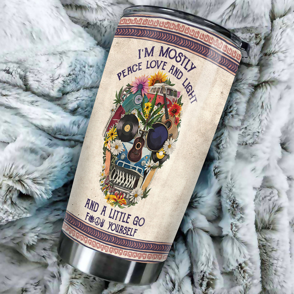 Camellia Personalized Hippie Retro Skull I'm Mostly Peace Love And Light Stainless Steel Tumbler-Sweat-Proof Double Wall Travel Cup With Lid
