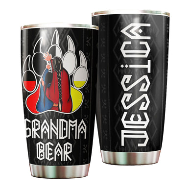 Camellia Personalized Grandma Bear Stainless Steel Tumbler-Double-Walled Insulation Cup With Lid Gift For Grandma