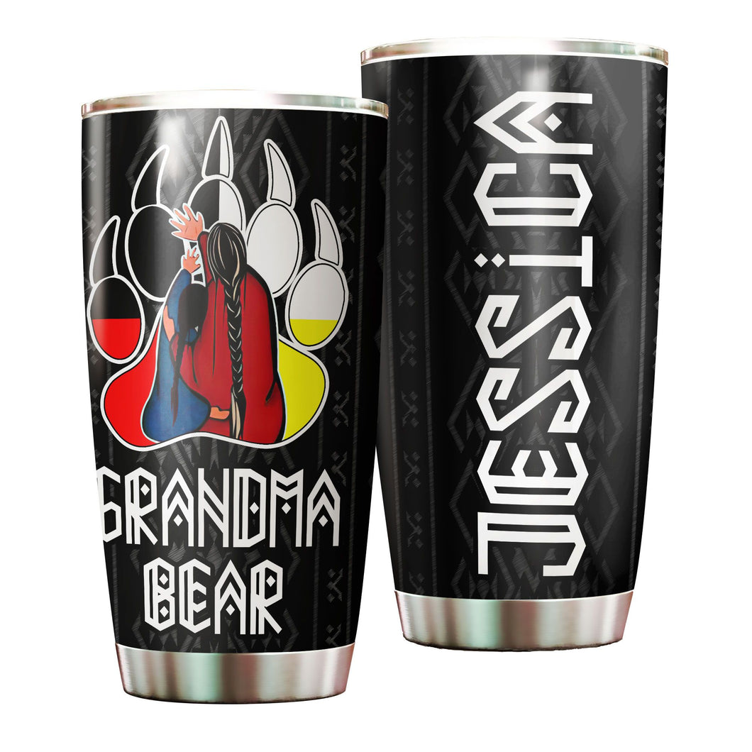 Camellia Personalized Grandma Bear Stainless Steel Tumbler-Double-Walled Insulation Cup With Lid Gift For Grandma
