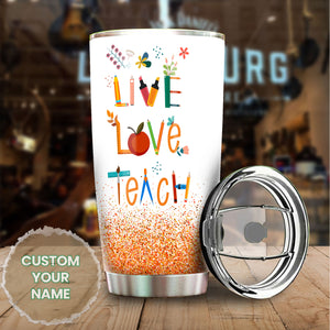 Camellia Persionalized Colorful Crayon Live Love Teach Stainless Steel Tumbler - Customized Double - Walled Insulation Travel Thermal Cup With Lid Gift For Teacher