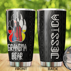 Camellia Personalized Grandma Bear Stainless Steel Tumbler-Double-Walled Insulation Cup With Lid Gift For Grandma
