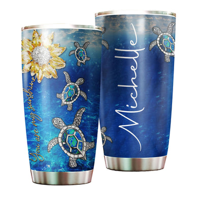 Camellia Personalized Crystal Sunflower Turtle You Are My Sunshine Stainless Steel Tumbler - Customized Double-Walled Insulation Travel Thermal Cup With Lid Gift For Soulmate Lover Kid