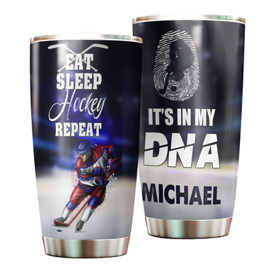 Camellia Personalized Eat Sleep Hockey Repeat Stainless Steel Tumbler-Double-Walled Insulation  Cup With Lid Gift For Hockey Player