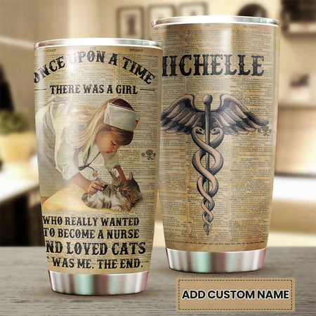 Camellia Personalized Once Upon A Time There Was A Girl Who Really Wanna Be A Nurse And Loves Cats Stainless Steel Tumbler - Double-Walled Insulation Vacumm Flask - Gift For Nurse, Nurse's Day