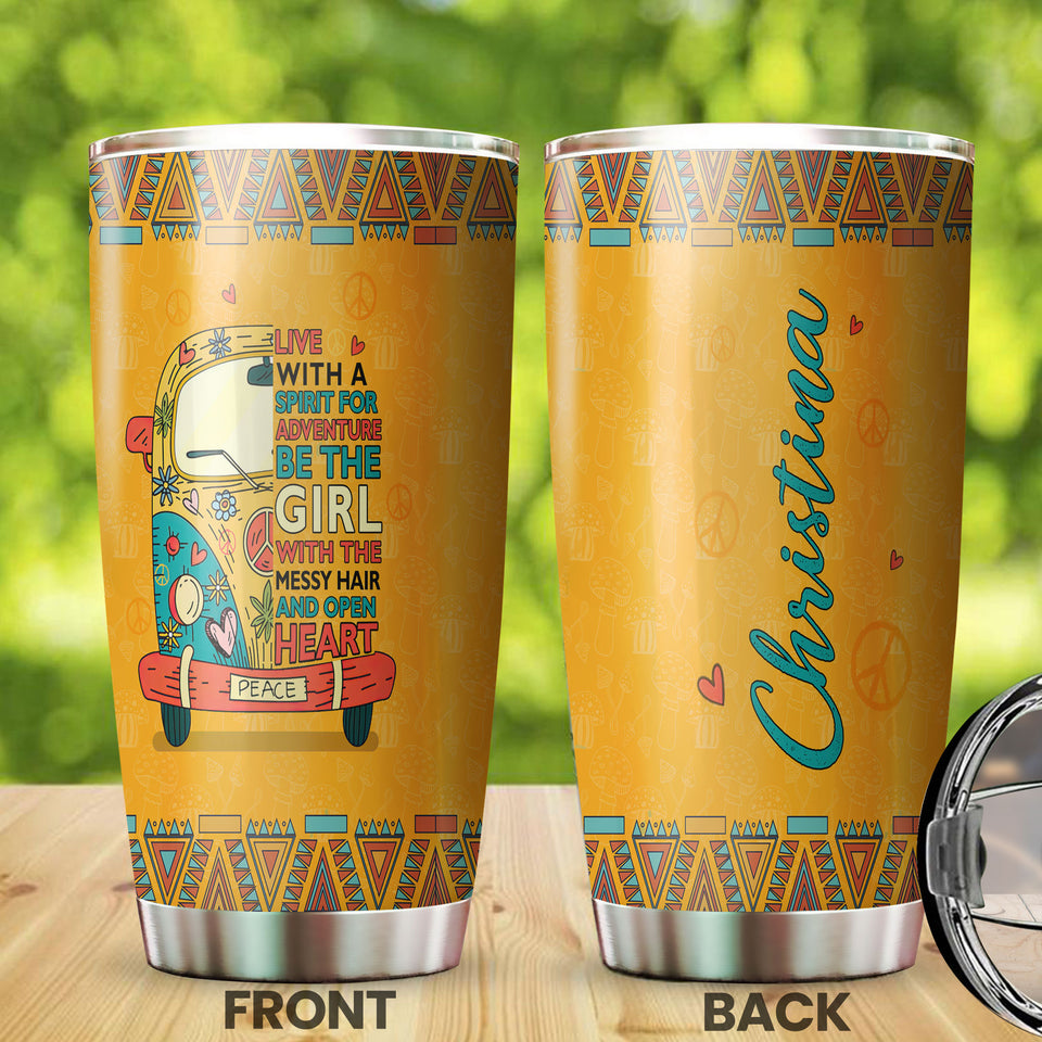 Camellia Personalized Be The Girl With Messy Hair And Open Heart Stainless Steel Tumbler-Vacuum Sealed Travel Therma Cup With Lid
