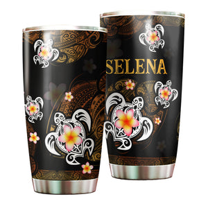Camellia Personalized Hawaii Turtle Stainless Steel Tumbler - Customized Double-Walled Insulation Travel Thermal Cup With Lid