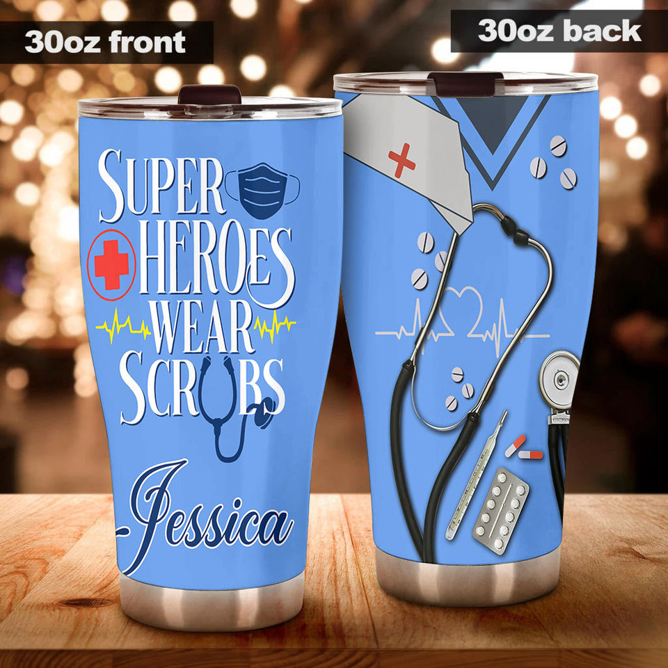 Camellia Personalized Nurse Hero Uniform Stainless Steel Tumbler - Double-Walled Insulation Vacumm Flask - Gift For Nurse, Christmas Gift, International Nurses Day