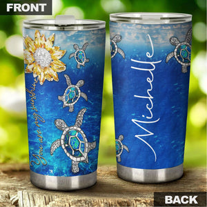 Camellia Personalized Crystal Sunflower Turtle You Are My Sunshine Stainless Steel Tumbler - Customized Double-Walled Insulation Travel Thermal Cup With Lid Gift For Soulmate Lover Kid