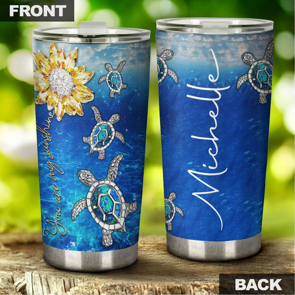 Camellia Personalized Crystal Sunflower Turtle You Are My Sunshine Stainless Steel Tumbler - Customized Double-Walled Insulation Travel Thermal Cup With Lid Gift For Soulmate Lover Kid