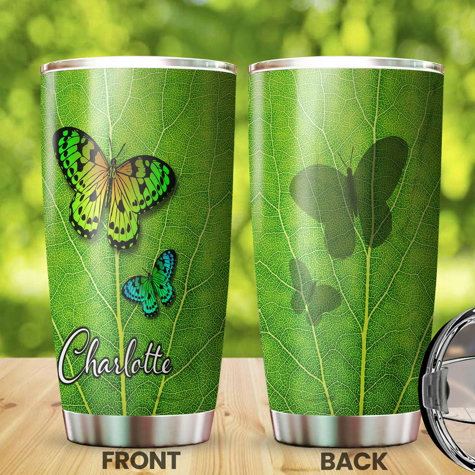 Camellia Personalized Butterfly On Leaf Stainless Steel Tumbler - Double-Walled Insulation Vacumm Flask - For Thanksgiving, Memorial Day, Christians, Christmas Gift