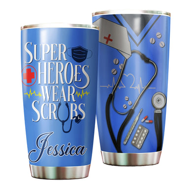 Camellia Personalized Nurse Hero Uniform Stainless Steel Tumbler - Double-Walled Insulation Vacumm Flask - Gift For Nurse, Christmas Gift, International Nurses Day