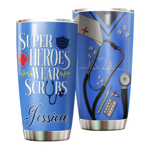 Camellia Personalized Nurse Hero Uniform Stainless Steel Tumbler - Double-Walled Insulation Vacumm Flask - Gift For Nurse, Christmas Gift, International Nurses Day