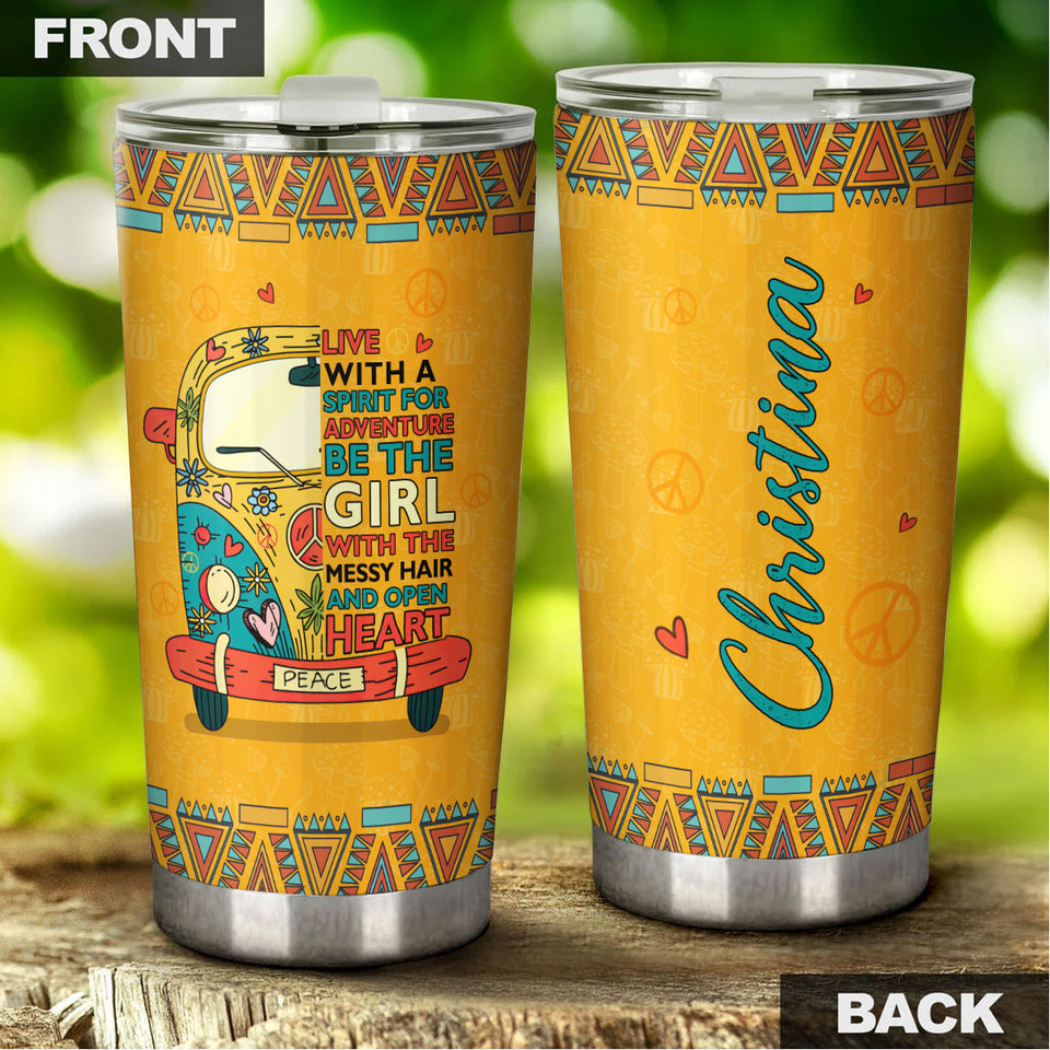 Camellia Personalized Be The Girl With Messy Hair And Open Heart Stainless Steel Tumbler-Vacuum Sealed Travel Therma Cup With Lid
