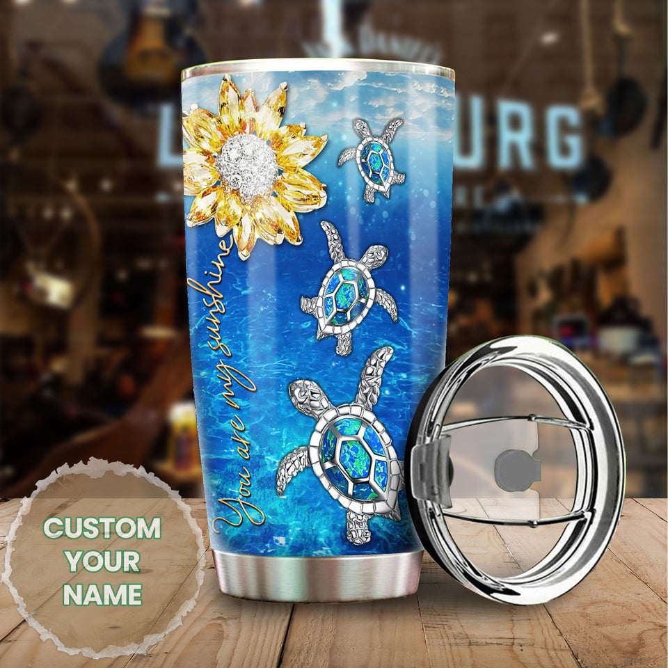 Camellia Personalized Crystal Sunflower Turtle You Are My Sunshine Stainless Steel Tumbler - Customized Double-Walled Insulation Travel Thermal Cup With Lid Gift For Soulmate Lover Kid