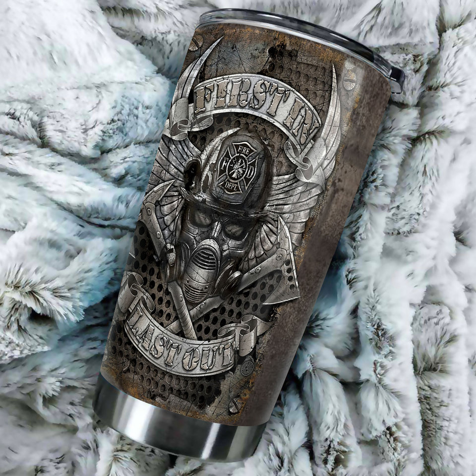 Camellia Personalized First In Last Out Stainless Steel Tumbler-Double-Walled Insulation Gift For Firefighter Fireman 04