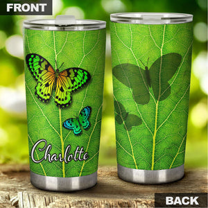 Camellia Personalized Butterfly On Leaf Stainless Steel Tumbler - Double-Walled Insulation Vacumm Flask - For Thanksgiving, Memorial Day, Christians, Christmas Gift