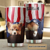 Camellia Personalized 3D Corgi American Flag Stainless Steel Tumbler - Customized Double-Walled Insulation Travel Thermal Cup With Lid