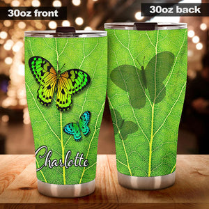Camellia Personalized Butterfly On Leaf Stainless Steel Tumbler - Double-Walled Insulation Vacumm Flask - For Thanksgiving, Memorial Day, Christians, Christmas Gift