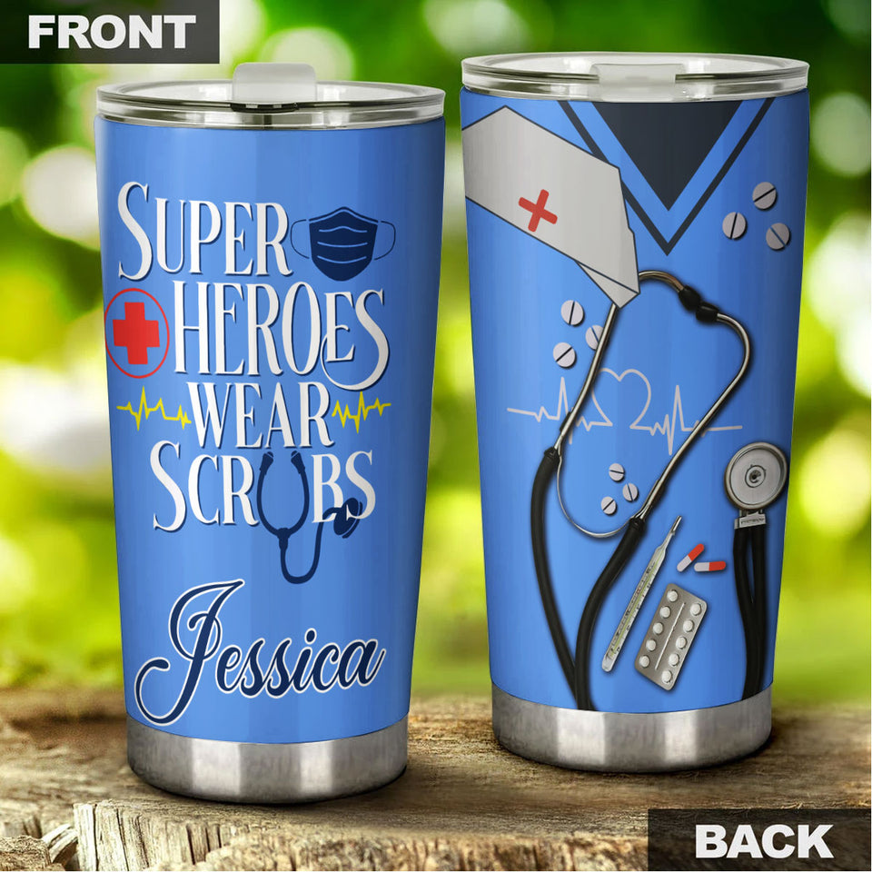Camellia Personalized Nurse Hero Uniform Stainless Steel Tumbler - Double-Walled Insulation Vacumm Flask - Gift For Nurse, Christmas Gift, International Nurses Day