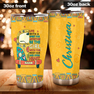 Camellia Personalized Be The Girl With Messy Hair And Open Heart Stainless Steel Tumbler-Vacuum Sealed Travel Therma Cup With Lid