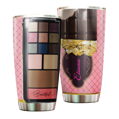 Camellia Personalized Chocolate Eye Shadow Palette Stainless Steel Tumbler - Customized Double-Walled Insulation Travel Thermal Cup With Lid Gift For Makeup Lover Girl