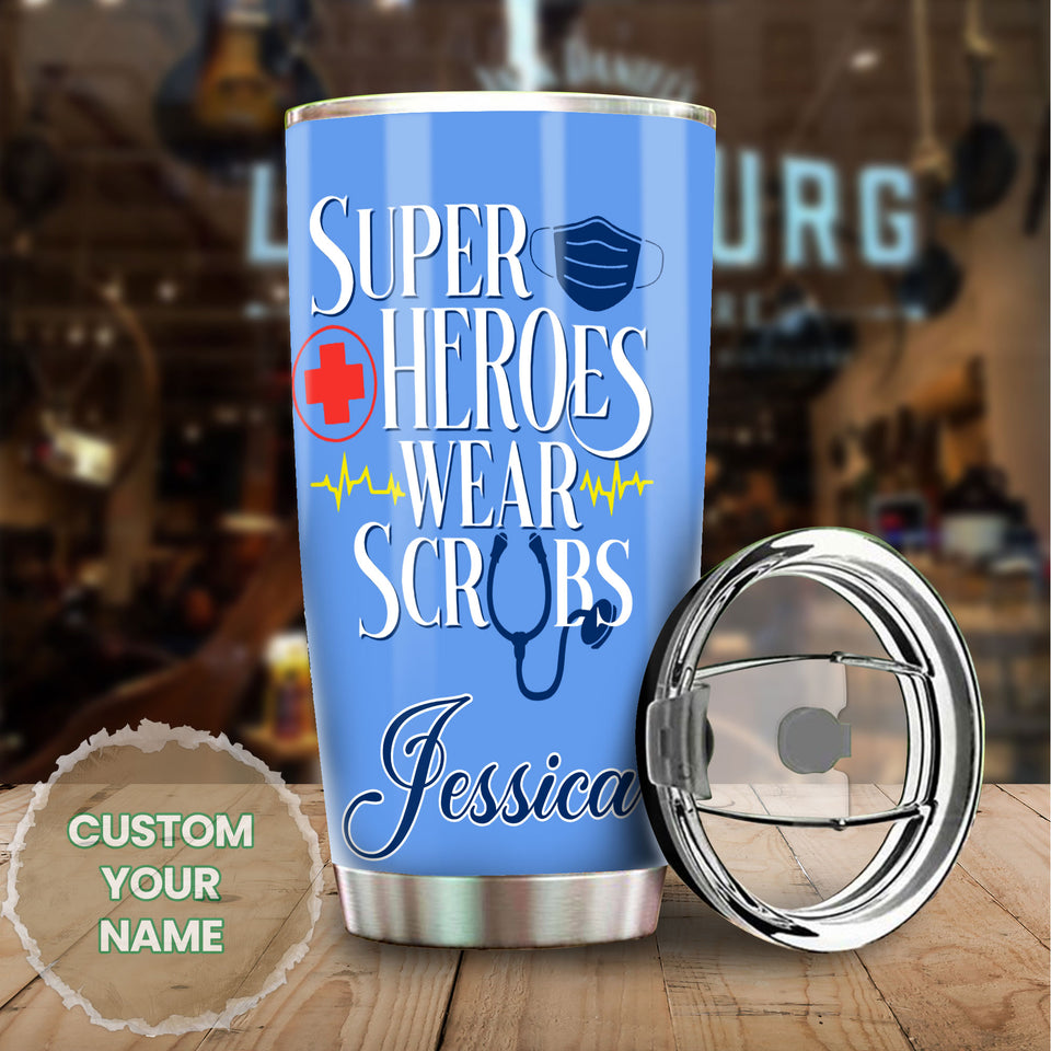 Camellia Personalized Nurse Hero Uniform Stainless Steel Tumbler - Double-Walled Insulation Vacumm Flask - Gift For Nurse, Christmas Gift, International Nurses Day