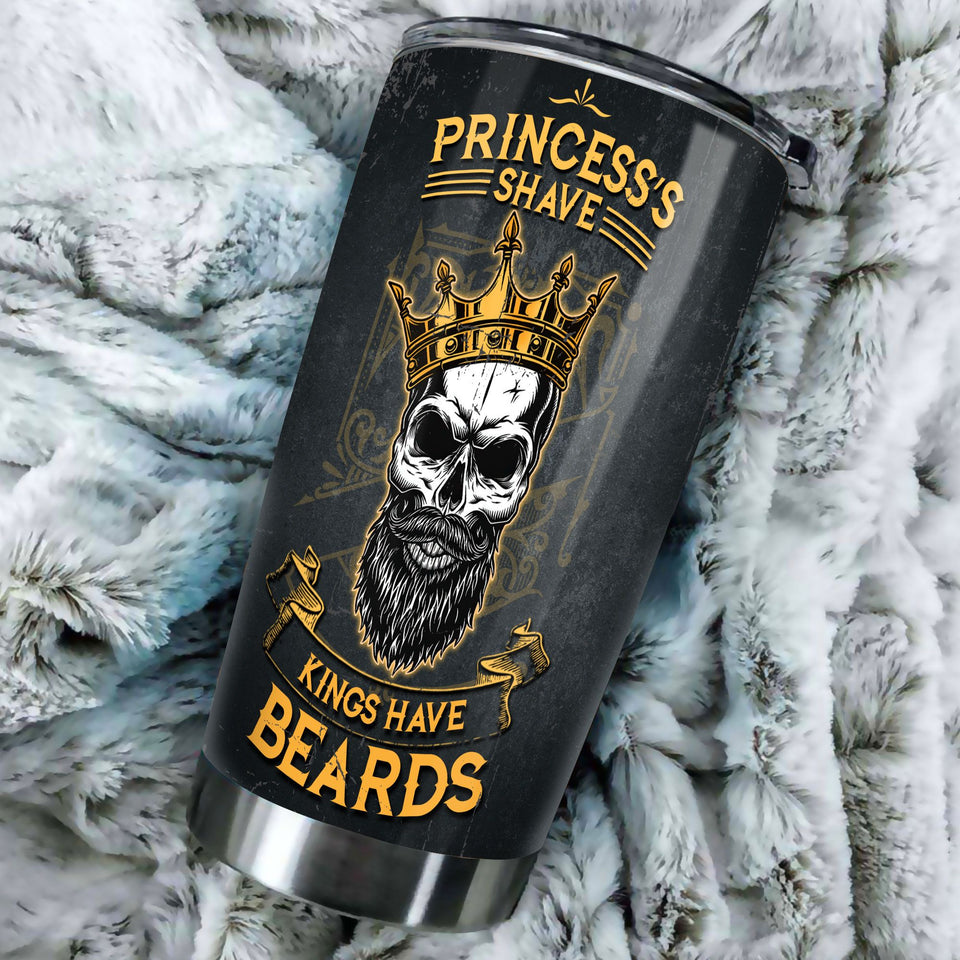 Camellia Persionalized 3D Skullcap Kings Have Beard Stainless Steel Tumbler - Customized Double - Walled Insulation Thermal Cup With Lid