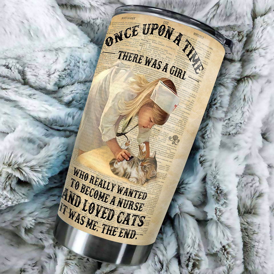 Camellia Personalized Once Upon A Time There Was A Girl Who Really Wanna Be A Nurse And Loves Cats Stainless Steel Tumbler - Double-Walled Insulation Vacumm Flask - Gift For Nurse, Nurse's Day