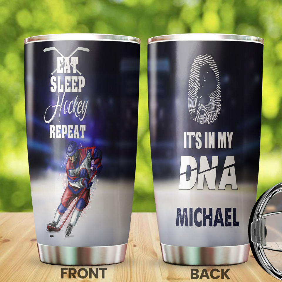 Camellia Personalized Eat Sleep Hockey Repeat Stainless Steel Tumbler-Double-Walled Insulation  Cup With Lid Gift For Hockey Player