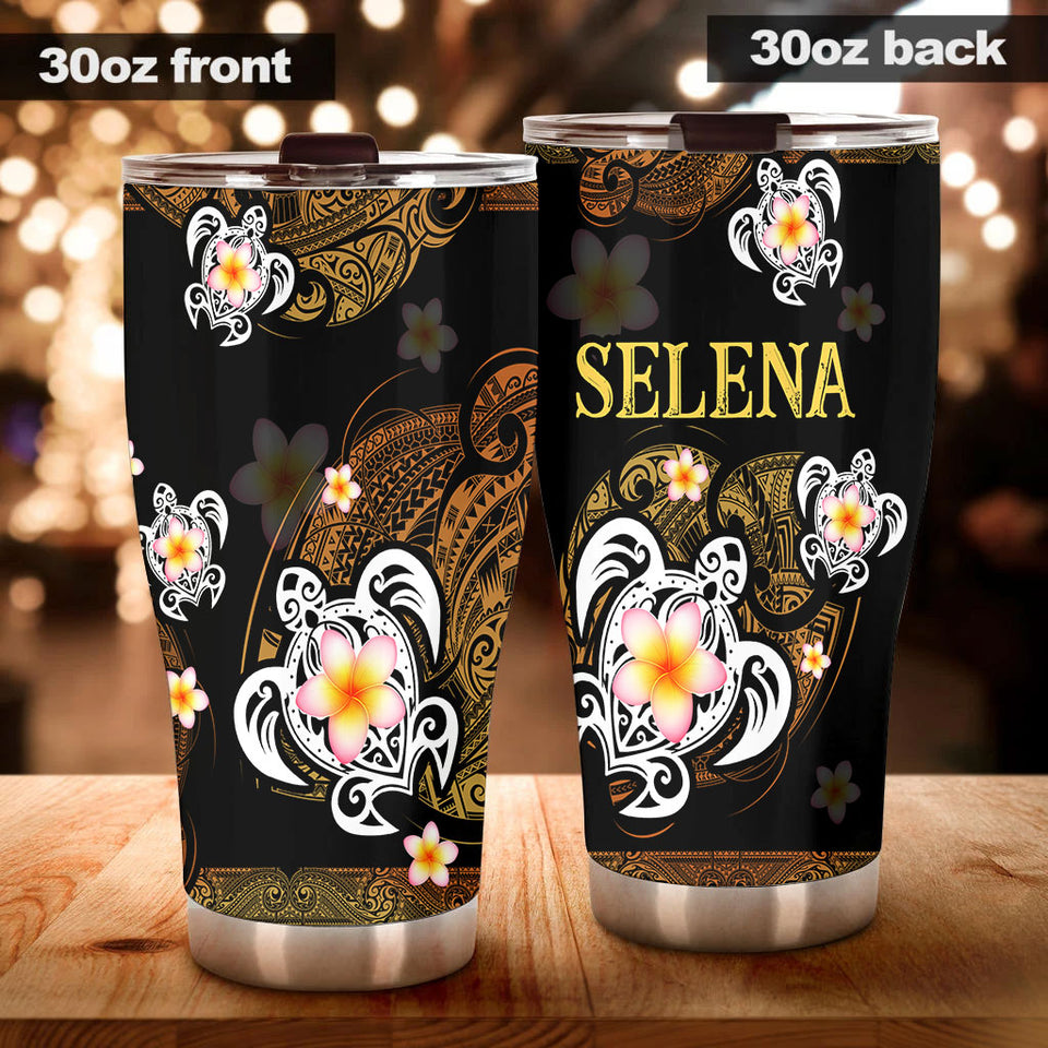 Camellia Personalized Hawaii Turtle Stainless Steel Tumbler - Customized Double-Walled Insulation Travel Thermal Cup With Lid
