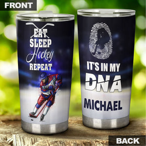 Camellia Personalized Eat Sleep Hockey Repeat Stainless Steel Tumbler-Double-Walled Insulation  Cup With Lid Gift For Hockey Player