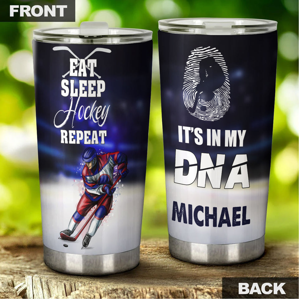 Camellia Personalized Eat Sleep Hockey Repeat Stainless Steel Tumbler-Double-Walled Insulation  Cup With Lid Gift For Hockey Player