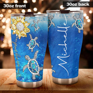 Camellia Personalized Crystal Sunflower Turtle You Are My Sunshine Stainless Steel Tumbler - Customized Double-Walled Insulation Travel Thermal Cup With Lid Gift For Soulmate Lover Kid